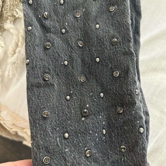 Levi’s Grey/Faded Women’s 26 Black 501 Studded Rhinestone Jeans Premium - Picture 3 of 11